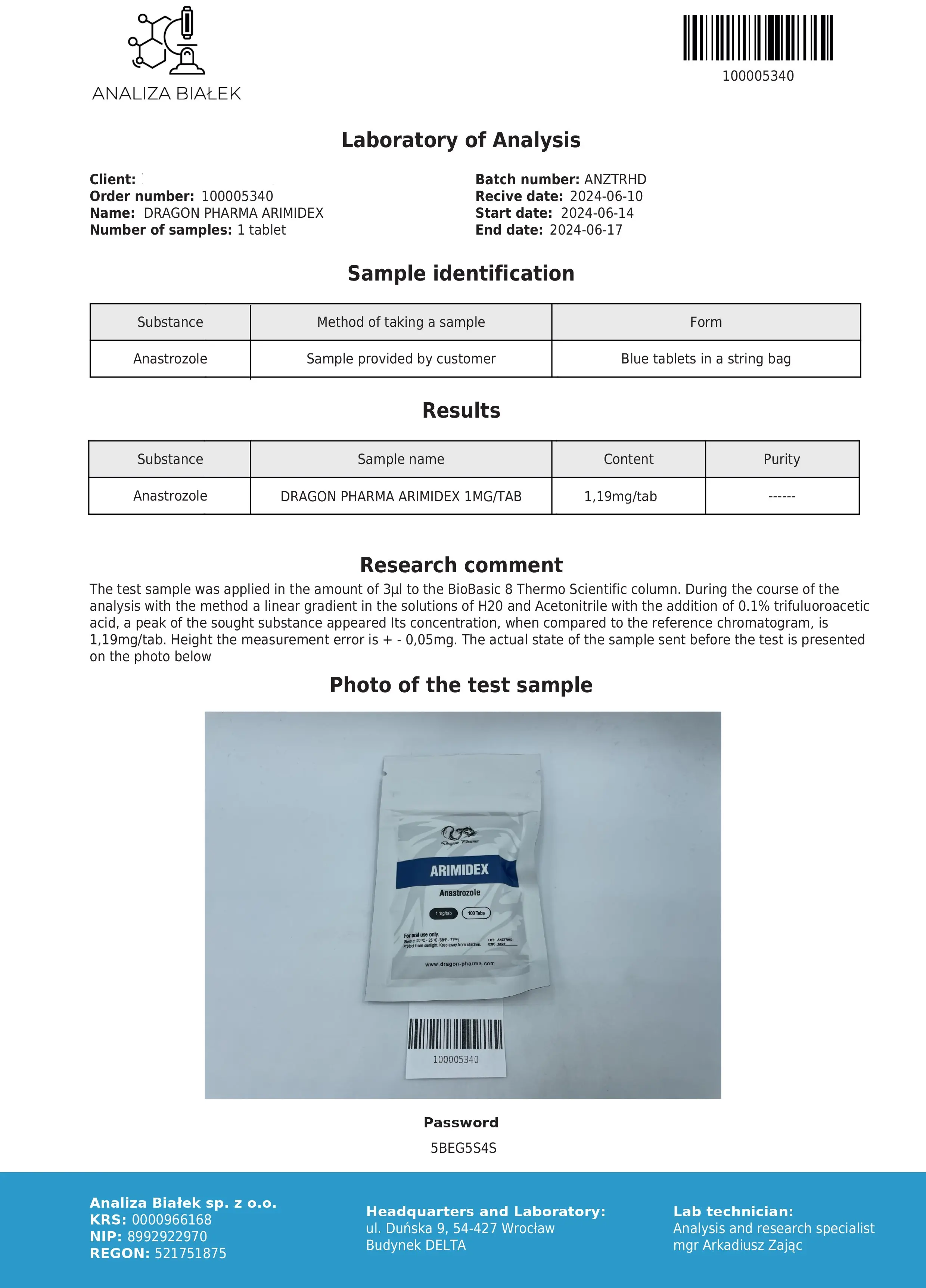 Arimidex Lab Test June 2024