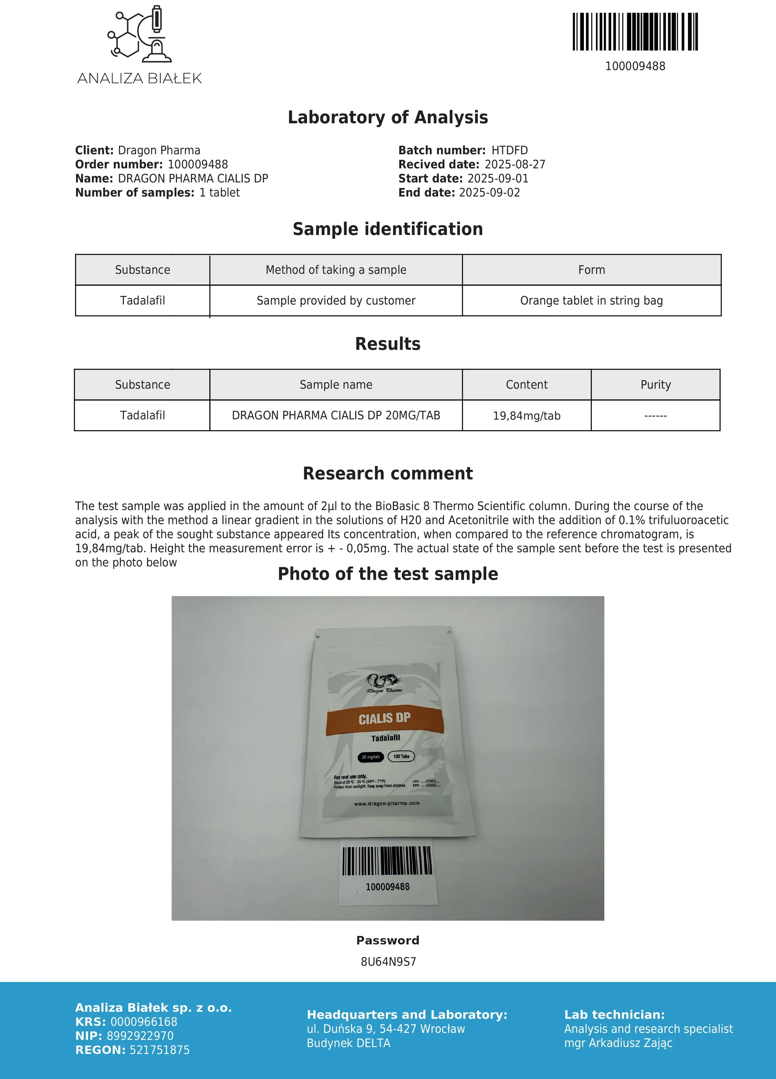 Cialis Lab Test Sept 2025