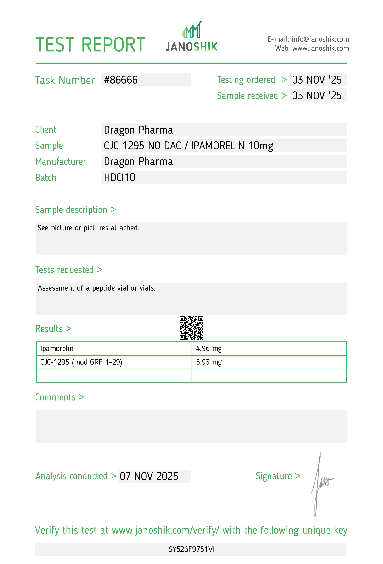 CJC-1295 No DAC/Ipamerelin Lab Test