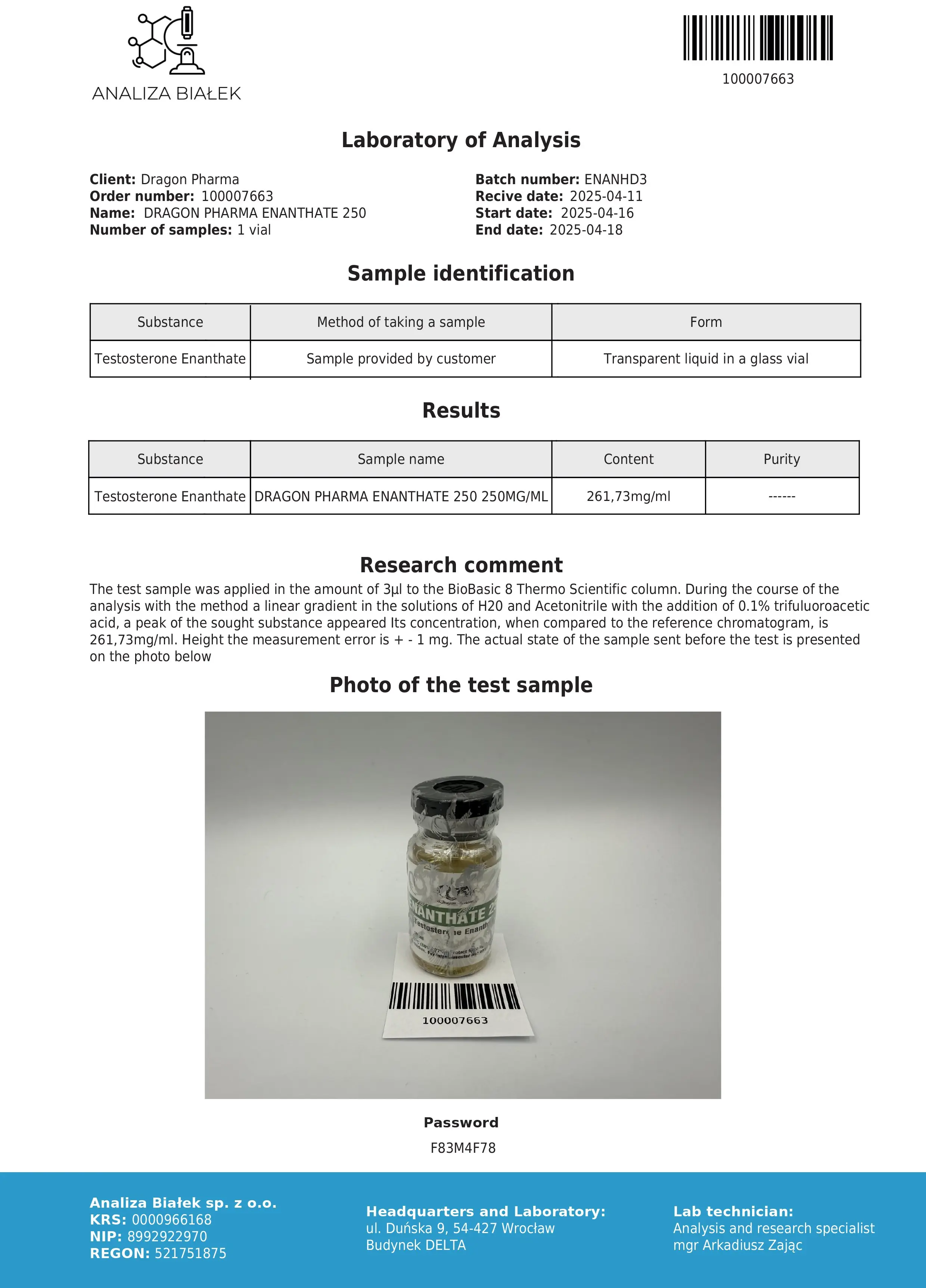 Test Enanthate Lab Test April 2025