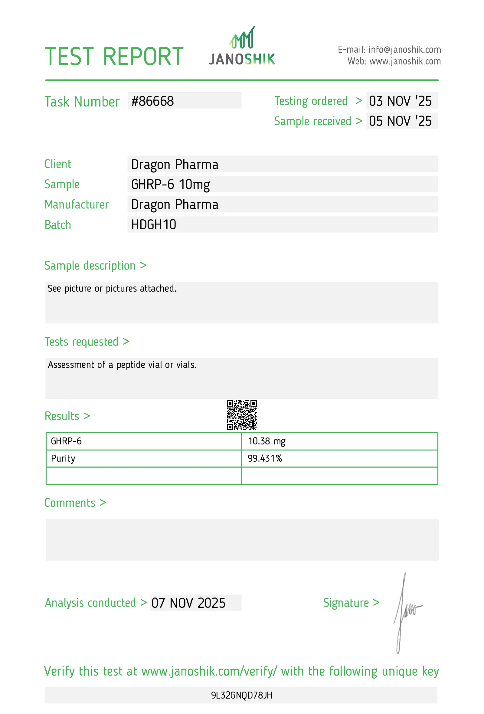 GHRP-6 1mg Lab Test