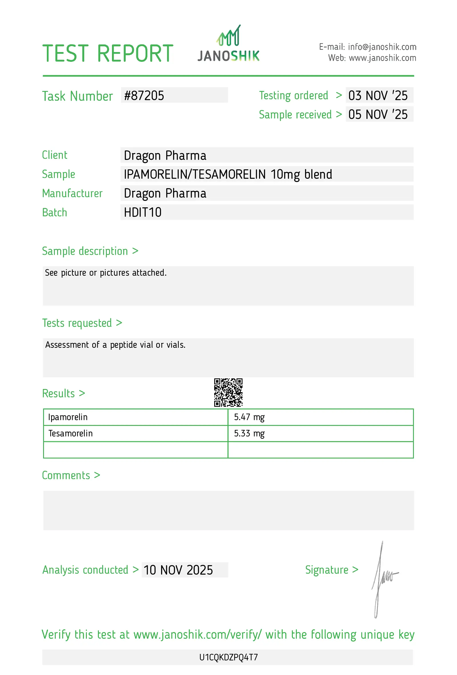Ipamorelin/Tesamorelin Lab Test