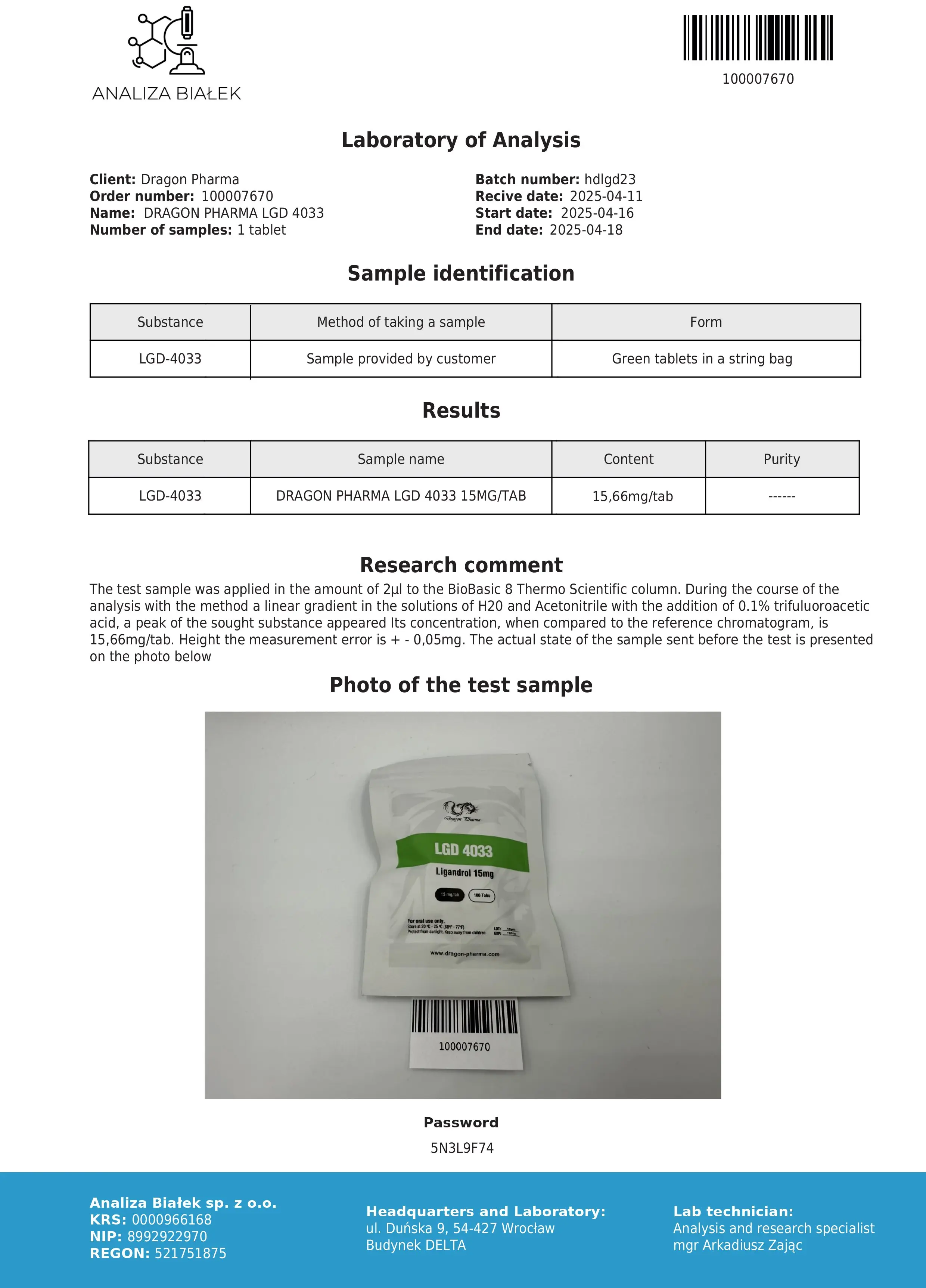 LGD 4033 Lab Test Apr 2025