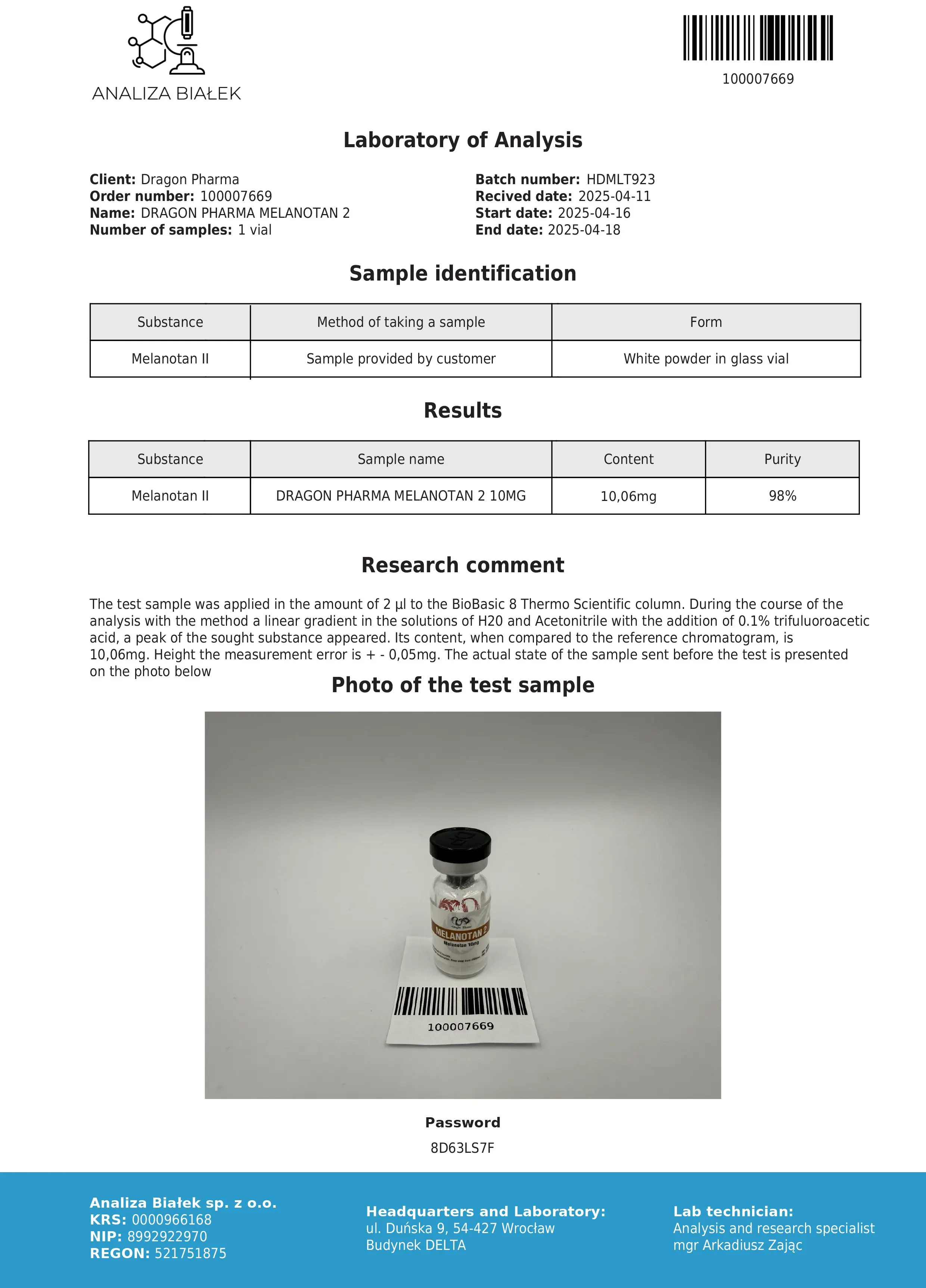 Melanotan 2 10mg Lab Test