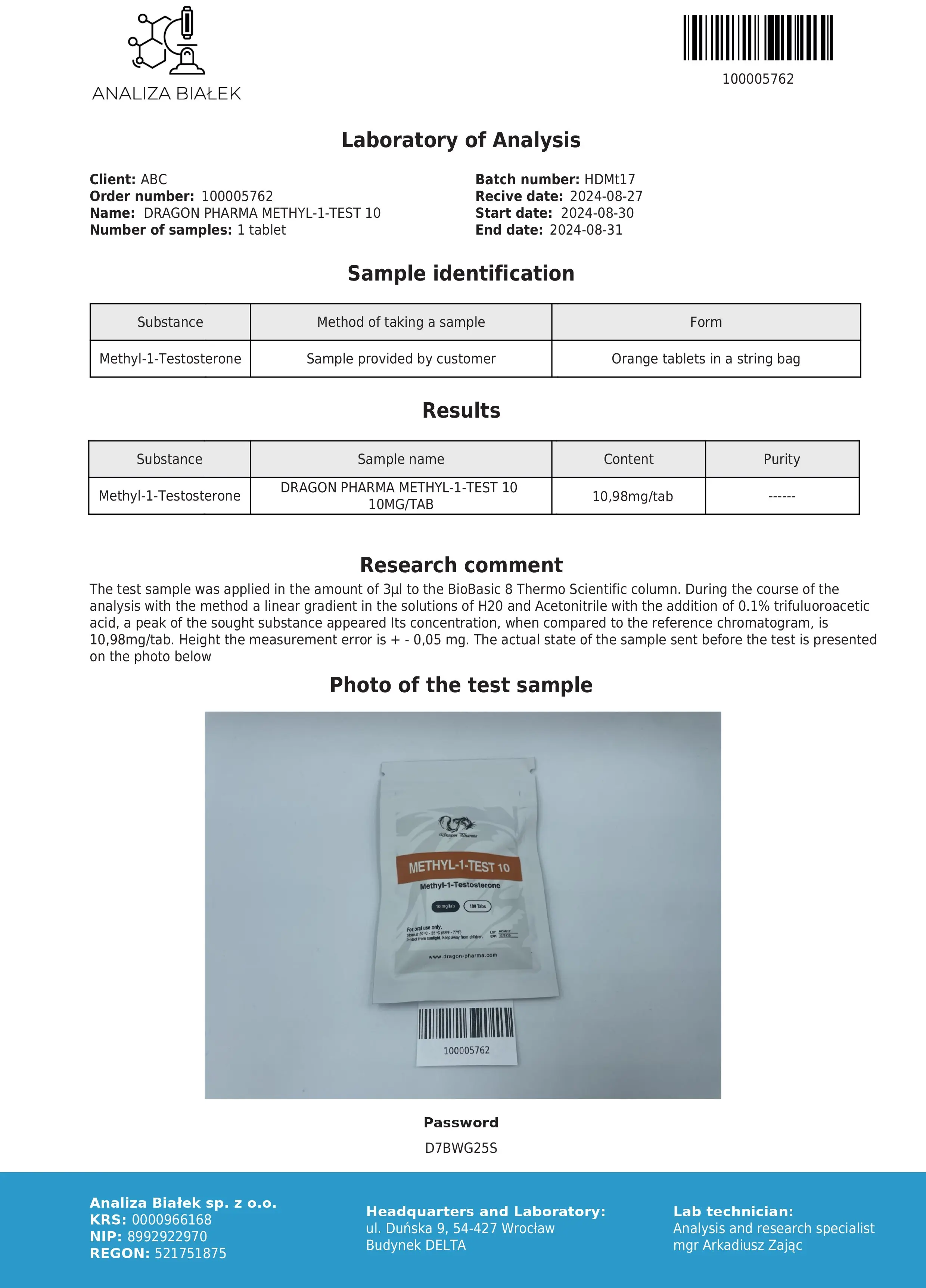 Methyl-1-Test Lab Test