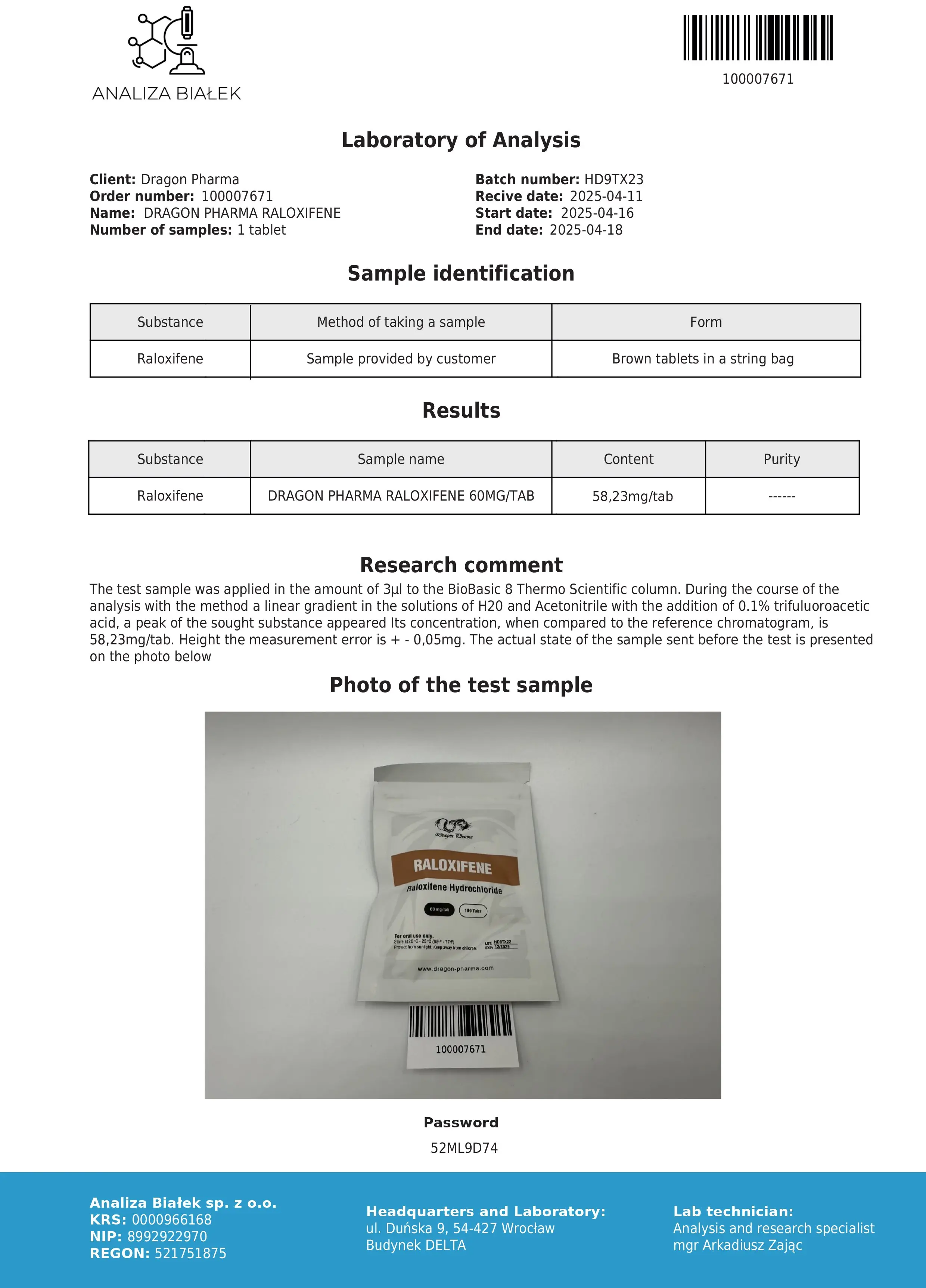 Raloxifene Lab Test