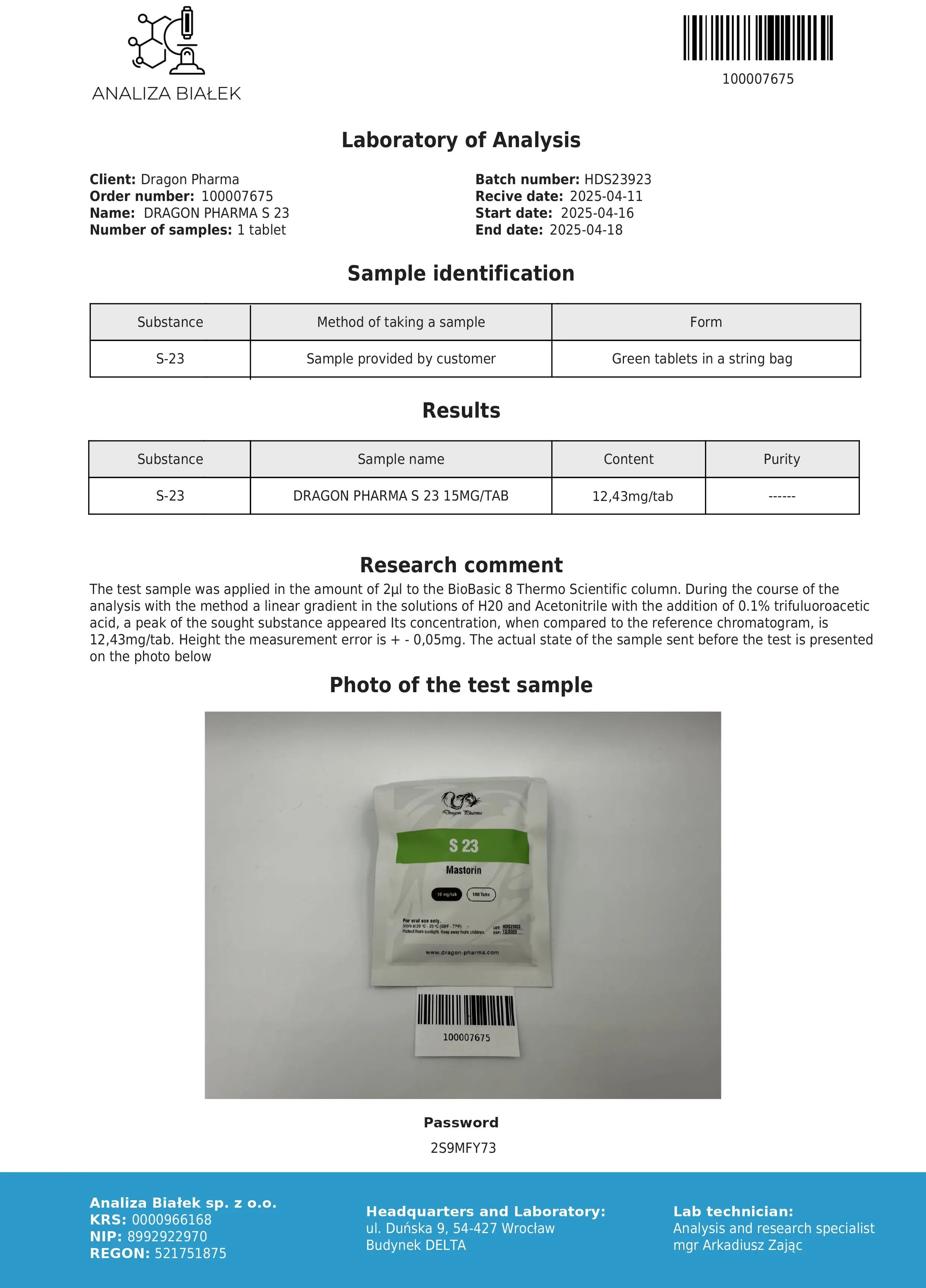 S 23 (Mastorin) Lab Test
