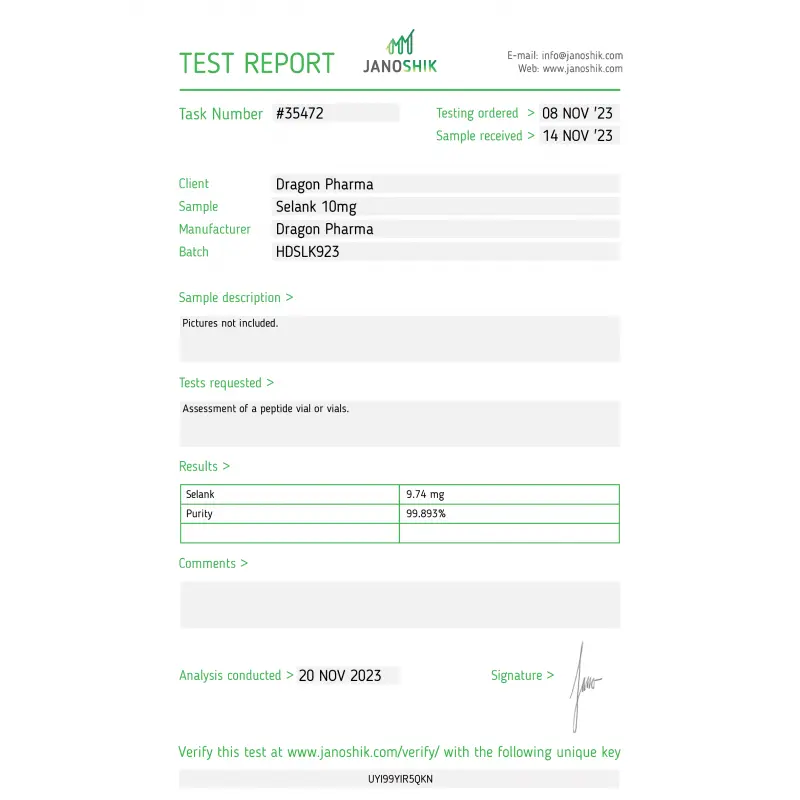 Selank Lab test