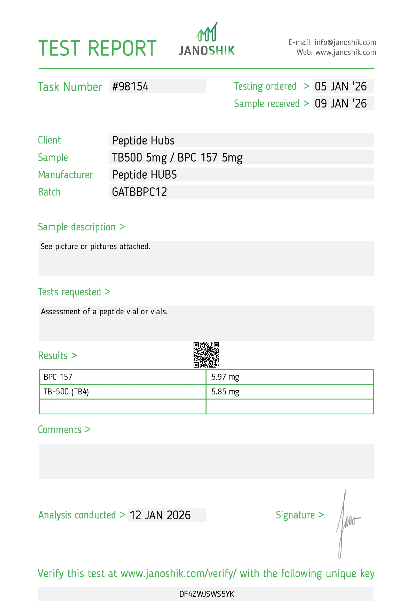 TB 500/BPC 157 Lab Test Jan 2026