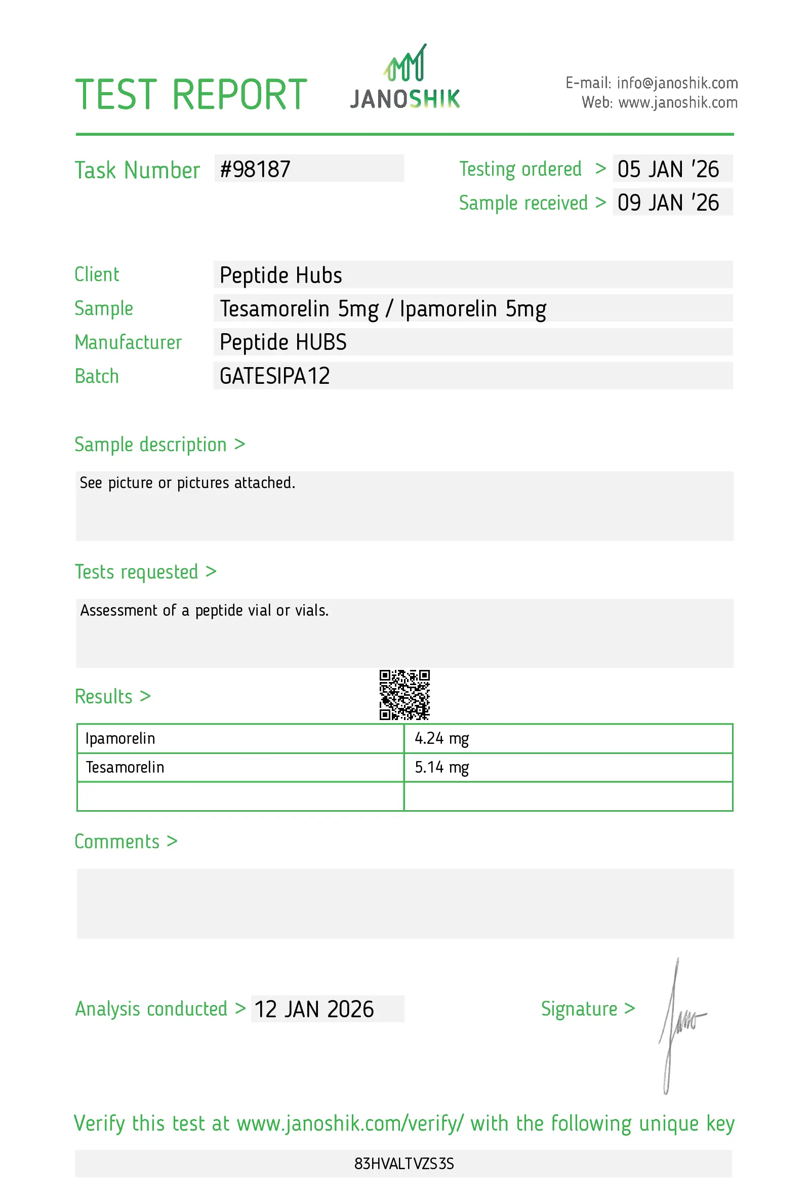 Tesamorelin/Ipamorelin Lab Test Jan 2026