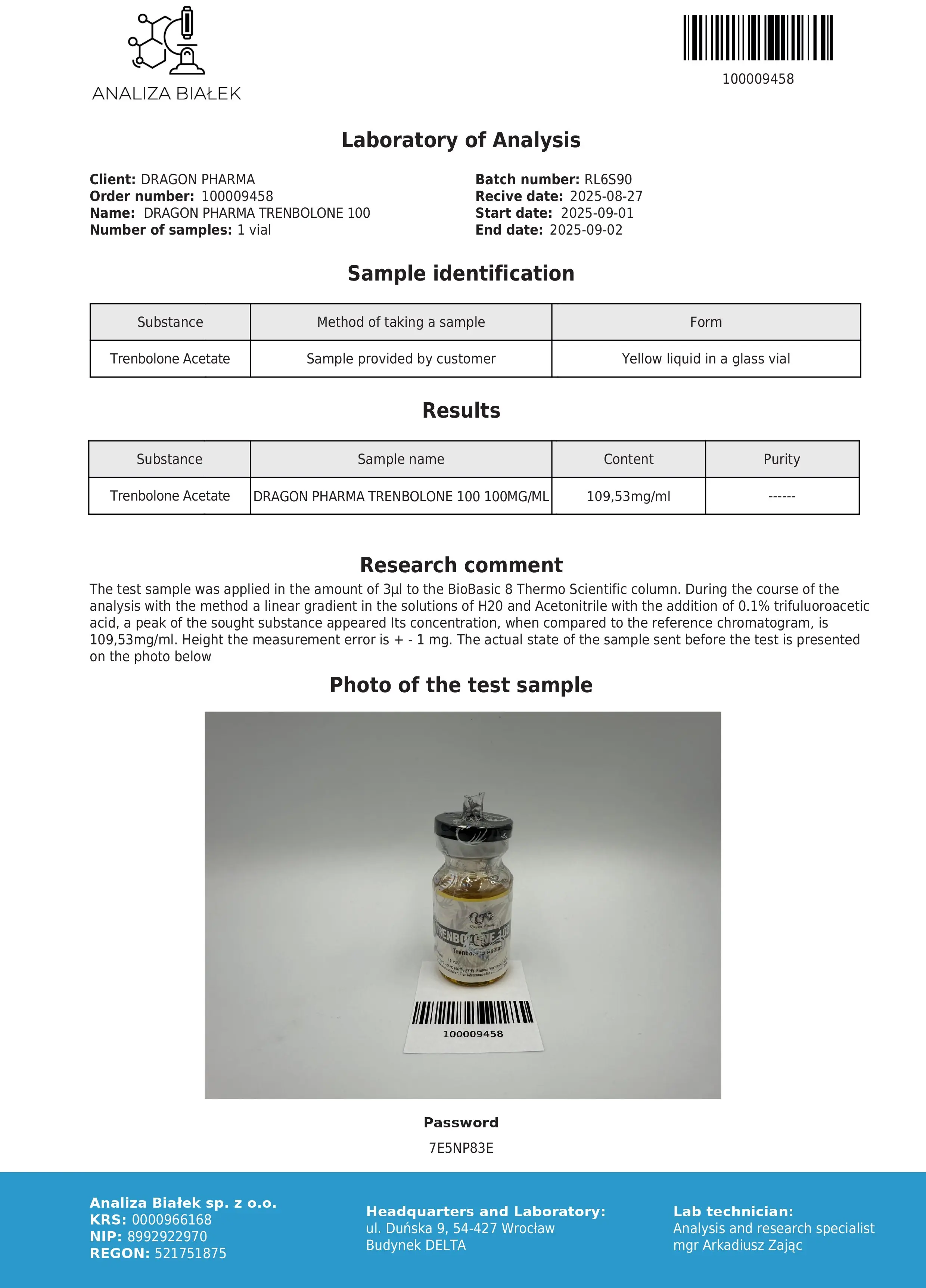 Trenbolone 100 Lab Test Sept 2025