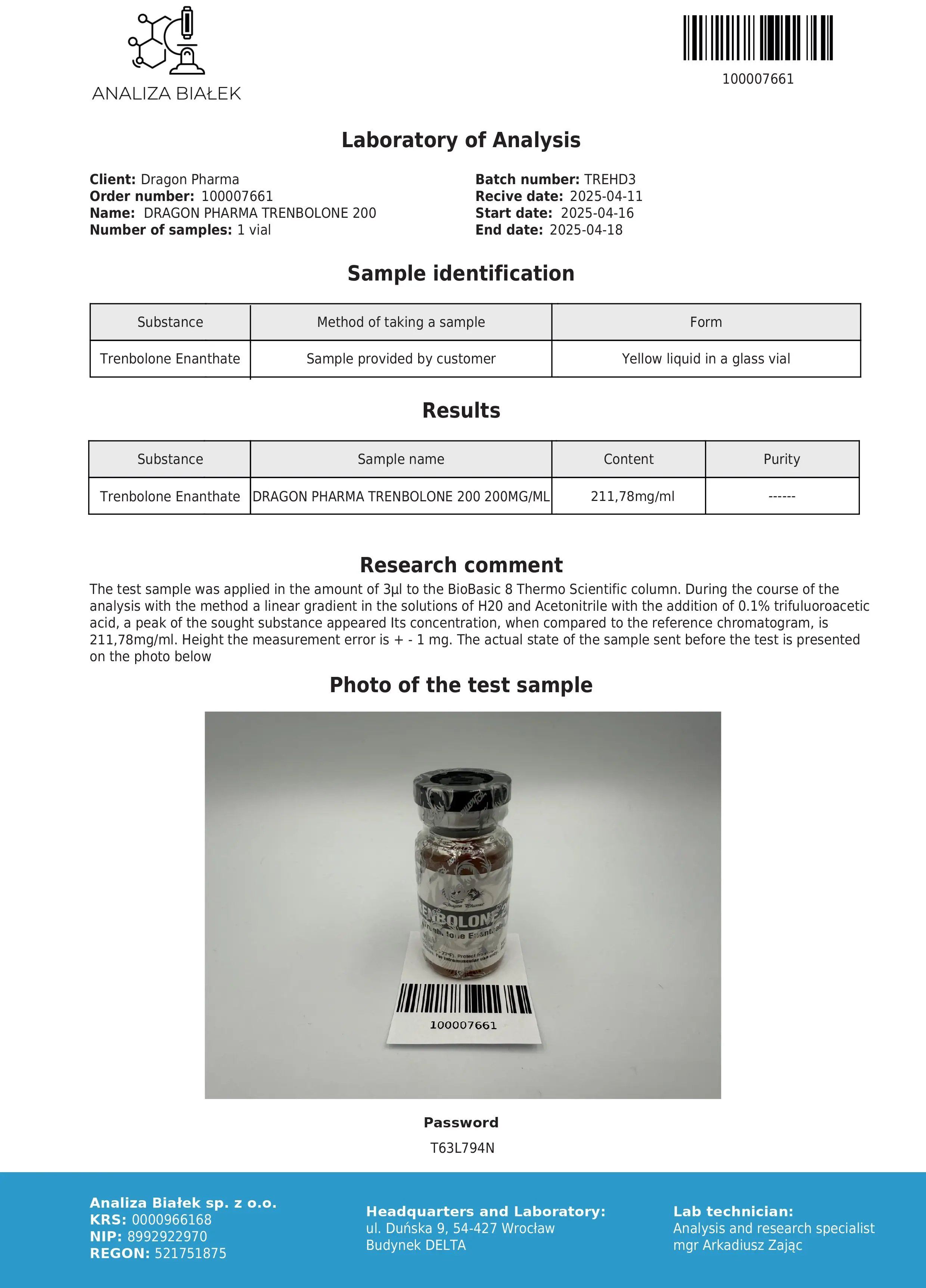Trenbolone 200 Lab Test Apr 2025