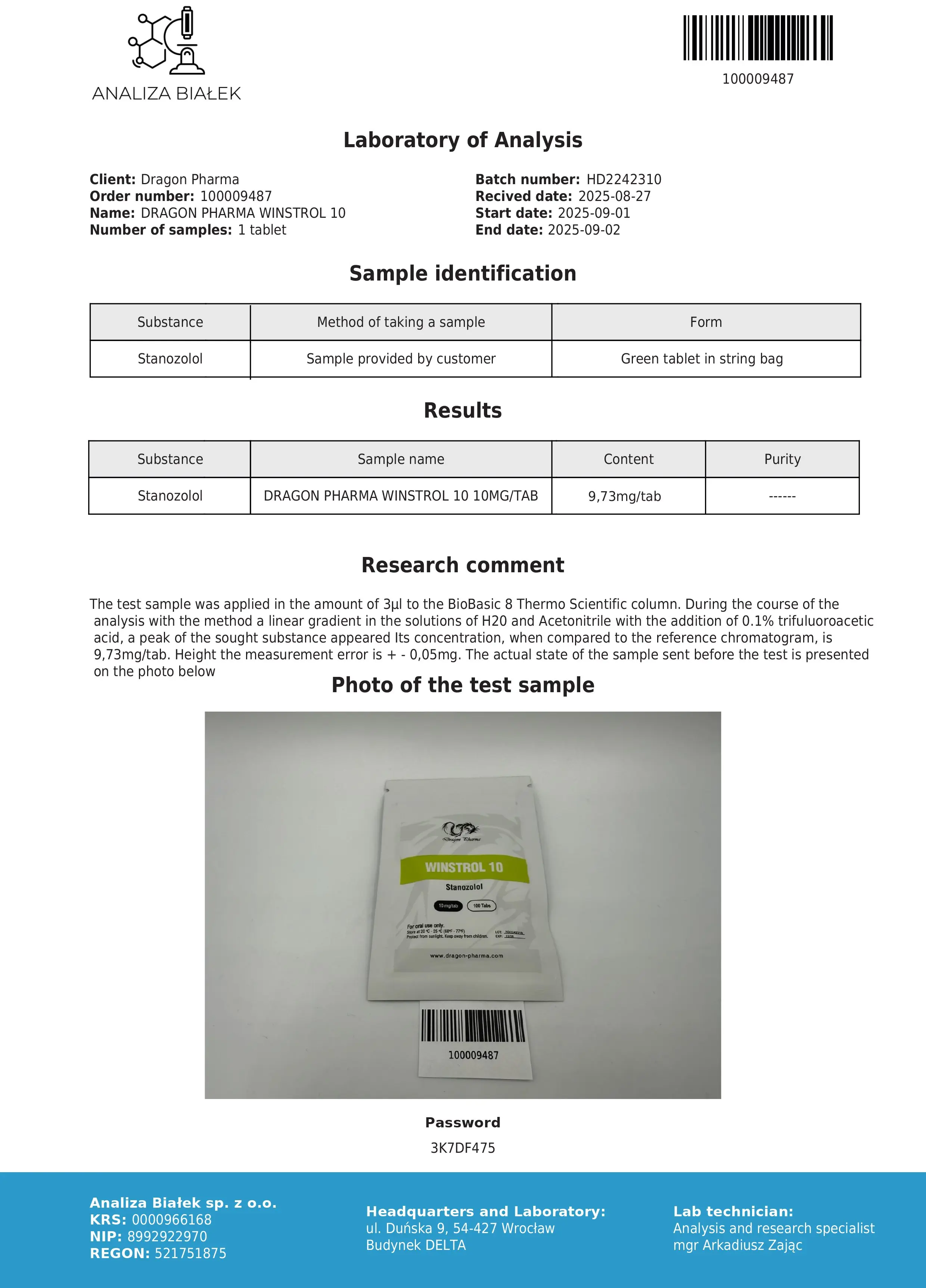 Winstrol 10mg Lab Test Sept 2025