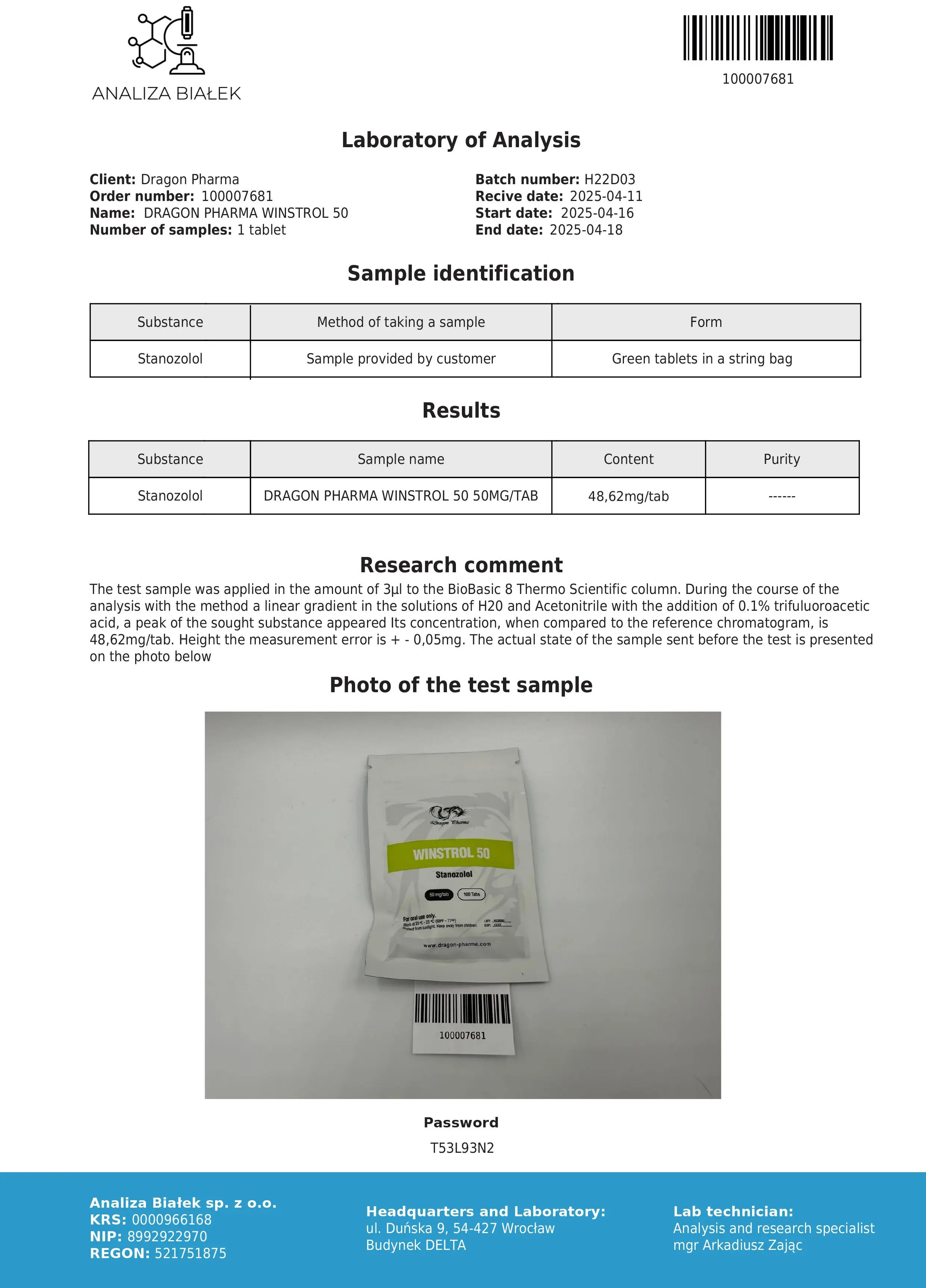 Winstrol 50mg Lab Test