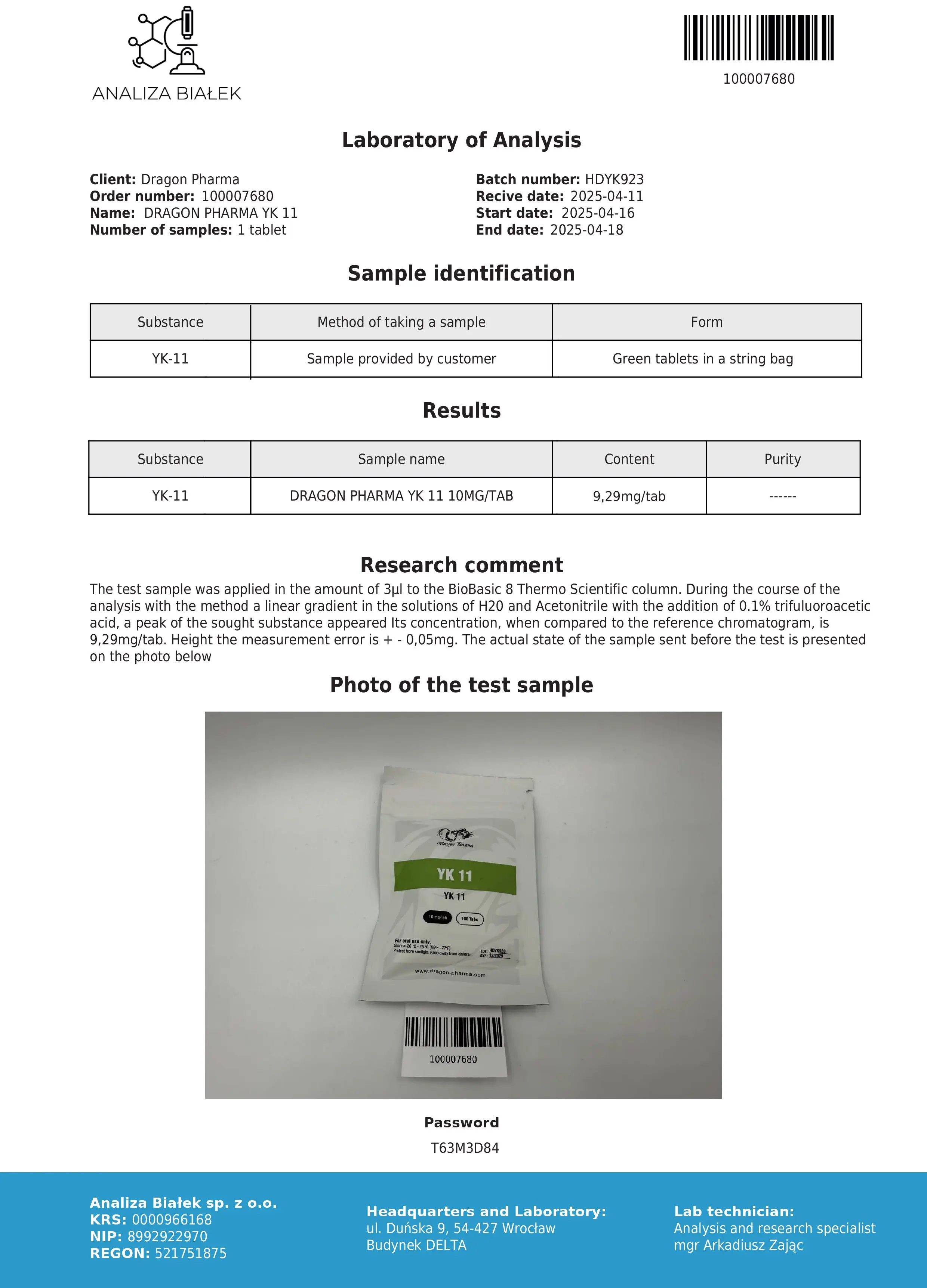 YK-11 Lab Test